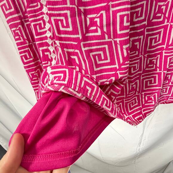 Savanna Jane Pink Embroidered Boho Shift Dress Med Cap Sleeve Geometric Floral - Picture 5 of 6